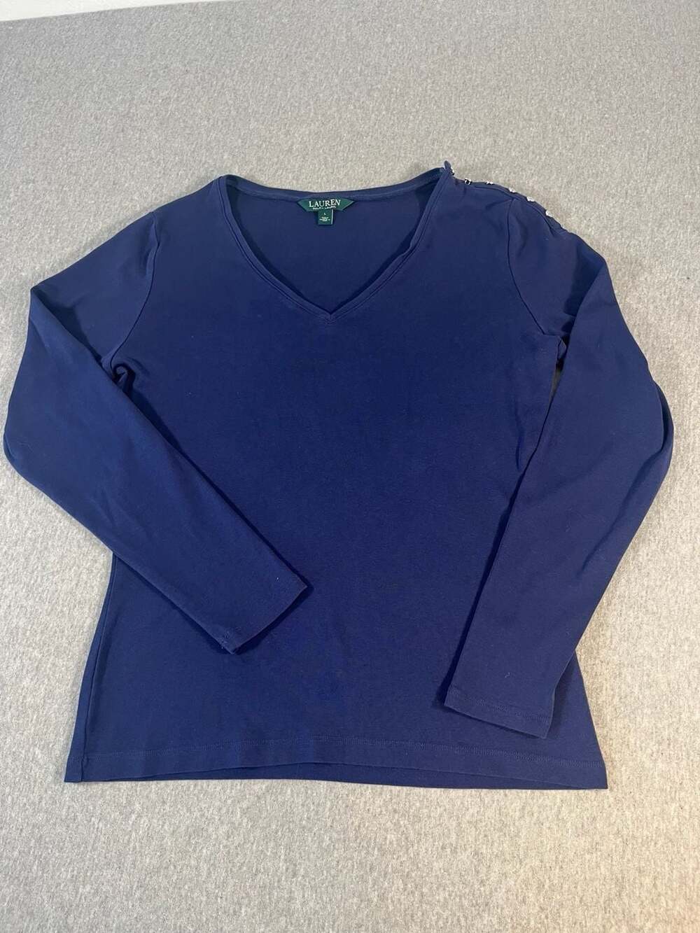 Lauren Ralph Lauren Blue EmbellishedLong Sleeve V-Neck T-Shirt Women’s L